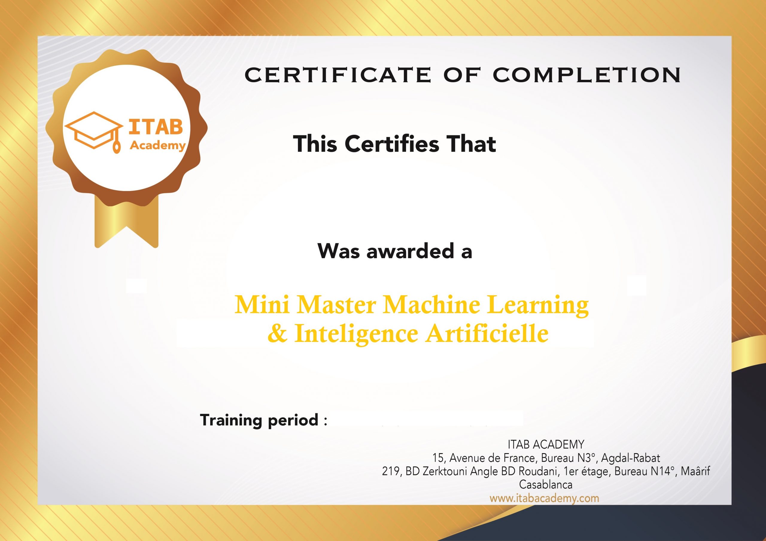 CERTIFICATE OF COMPLETION MMML